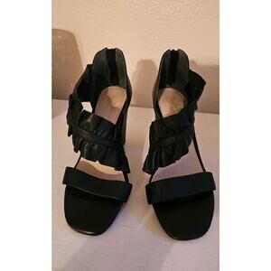 👡Seychelles Black Leather Heal Open Toe Sandals Women's Sz 7 1/2 EUC